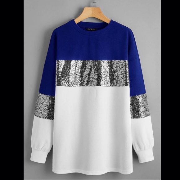 Shein contrast sequin panel colorblock longline pullover (XS) - Picture 6 of 7